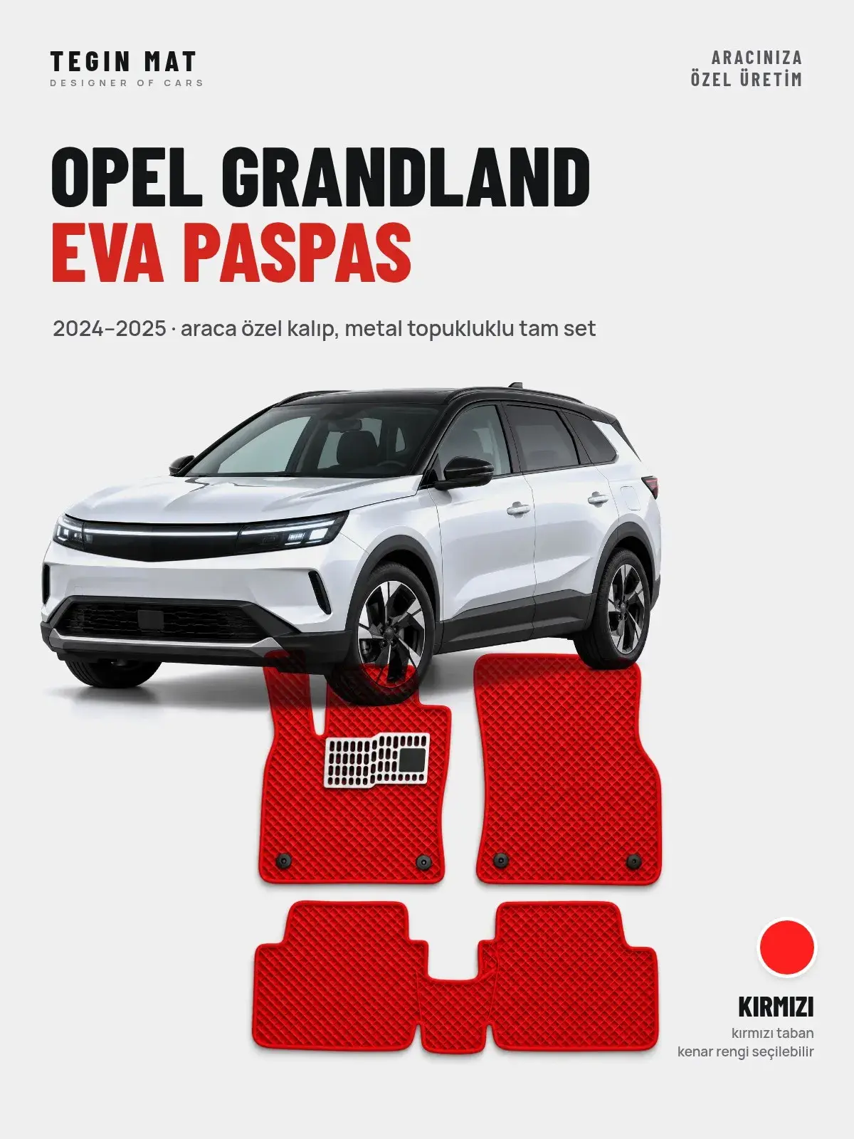 Opel Grandland EVA Oto Paspas Tam Set (2024–2025) Kırmızı – Araca Özel Kalıp (1)