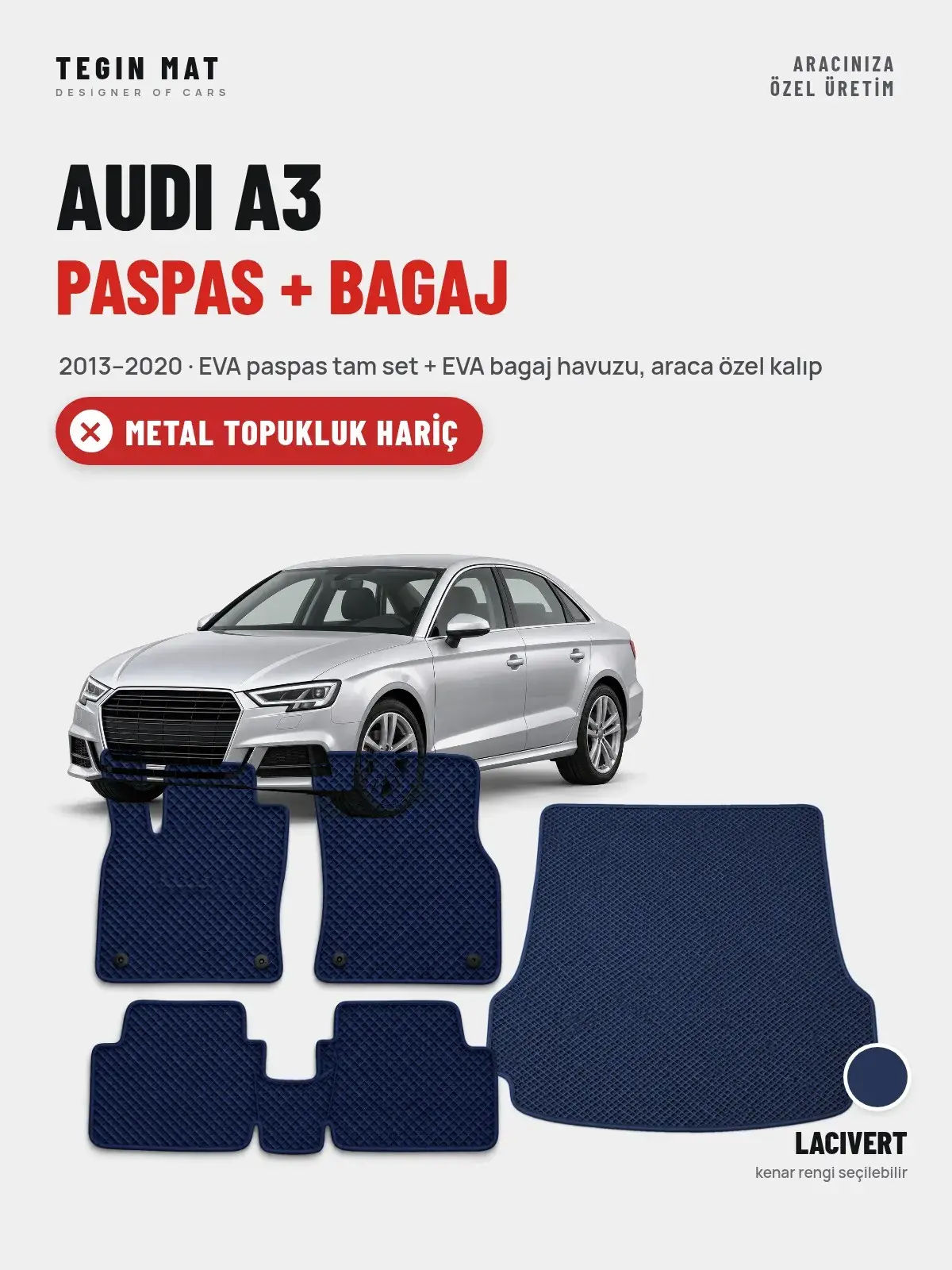 Audi A3 EVA Paspas + Bagaj Havuzu Seti (2013–2020) Lacivert – Metal Topukluk Hariç (1)