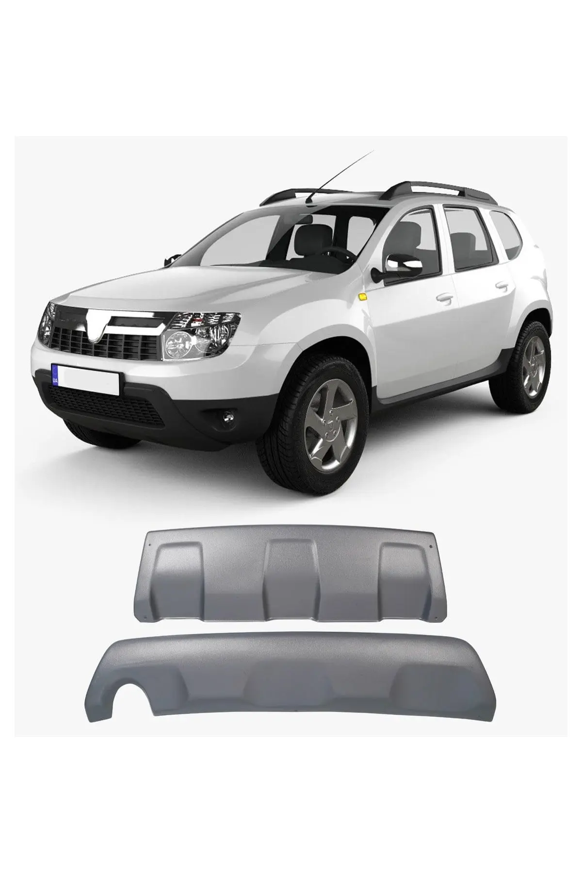 Dacia Duster 2010-2017 Park Sensörsüz Uyumlu Ön ve Arka Difüzör Seti 2 Parça ABS Gri (1)