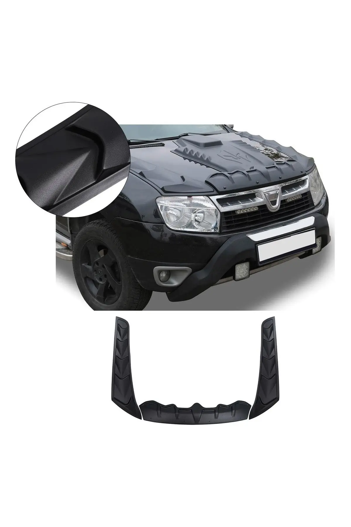 Dacia Duster 2010-2017 Uyumlu Dragon Pack Kaput Koruma 3 Parça ABS Mat Siyah (1)