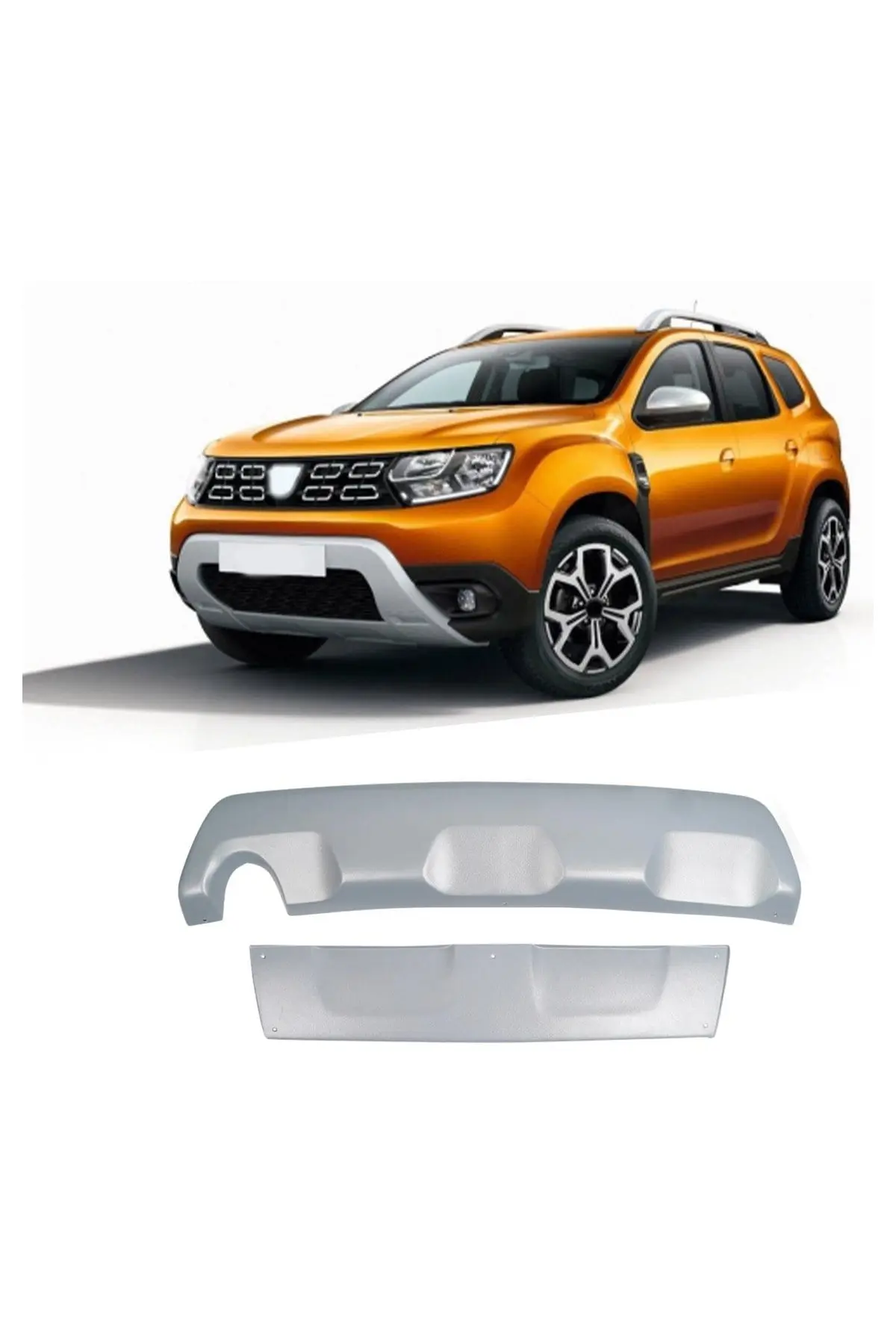Dacia Duster 2018-2024 Park Sensörlü Uyumlu Ön ve Arka Difüzör Seti 2 Parça ABS Gri (1)