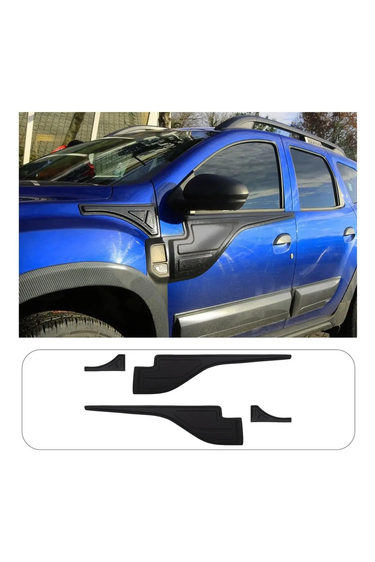 Dacia Duster 2018-2024 Uyumlu Yarasa Model Kapı Çamurluk Dodiği 4 Parça ABS Mat Siyah (1)