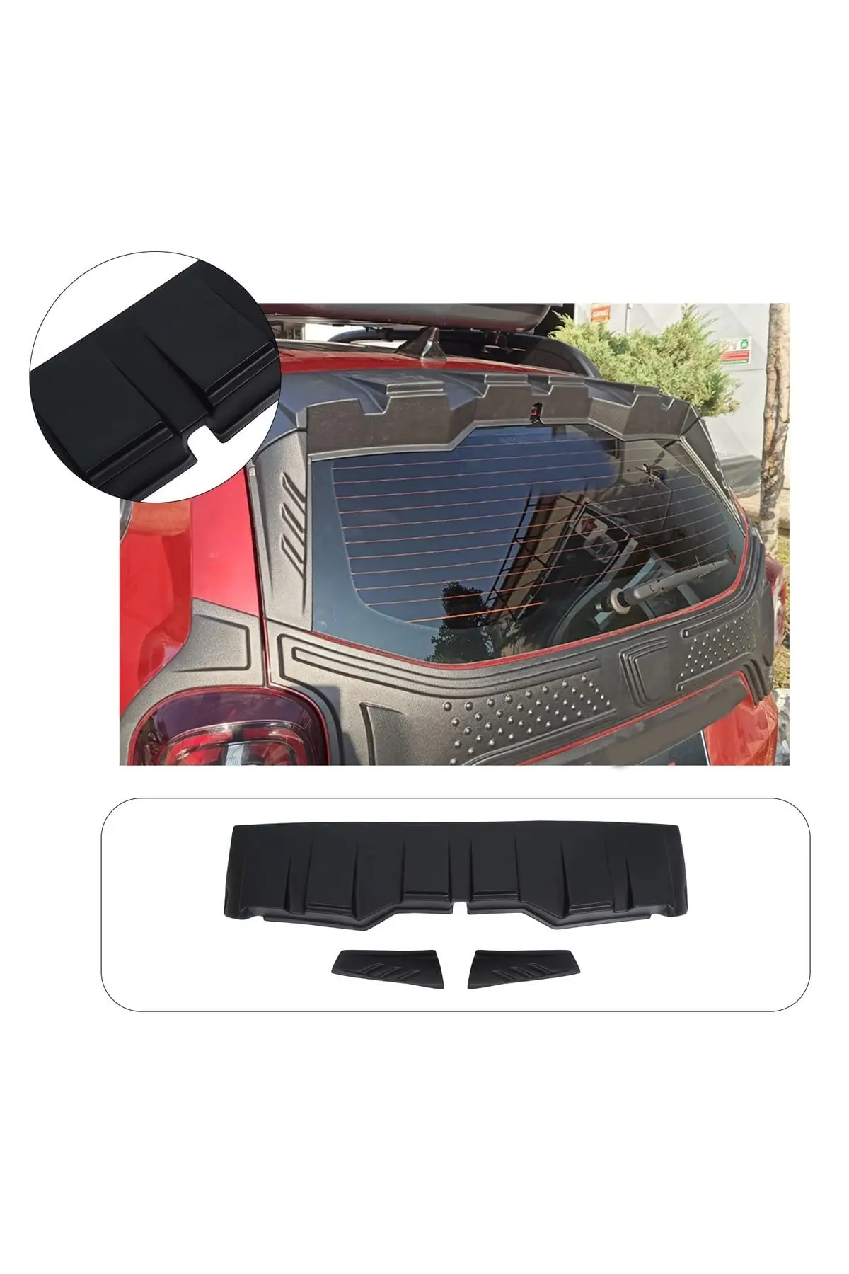 Dacia Duster 2018-2024 Uyumlu Yarasa Model Arka Cam Spoyleri 3 Parça ABS Mat Siyah (1)