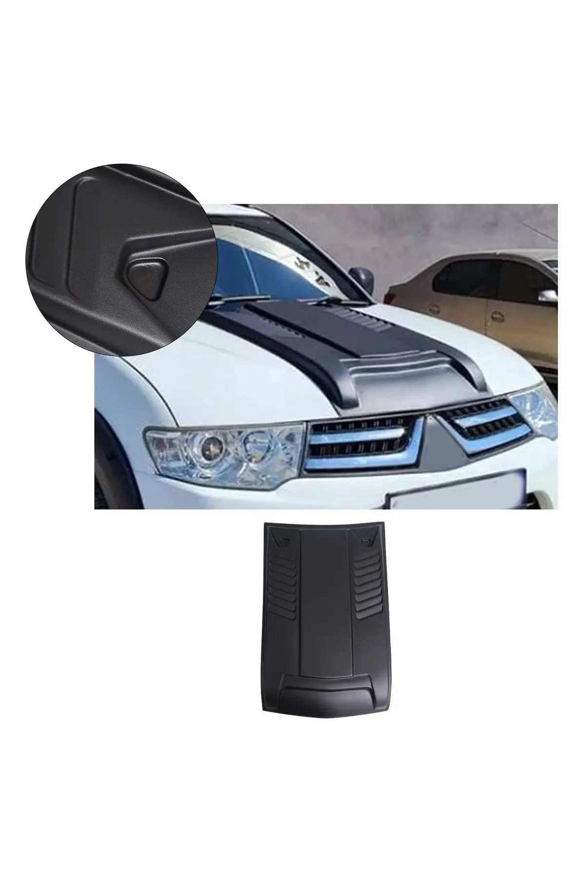 Mitsubishi L200 2007-2014 Uyumlu Ön Kaput Scoop Havalandırma 1 Parça ABS Mat Siyah (1)