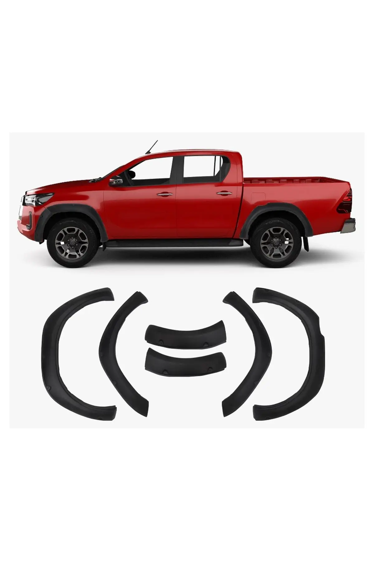 Toyota Hilux 2019 ve Sonrası Vidalı Model Uyumlu Çamurluk Dodik Seti 6 Parça ABS Mat Siyah (1)