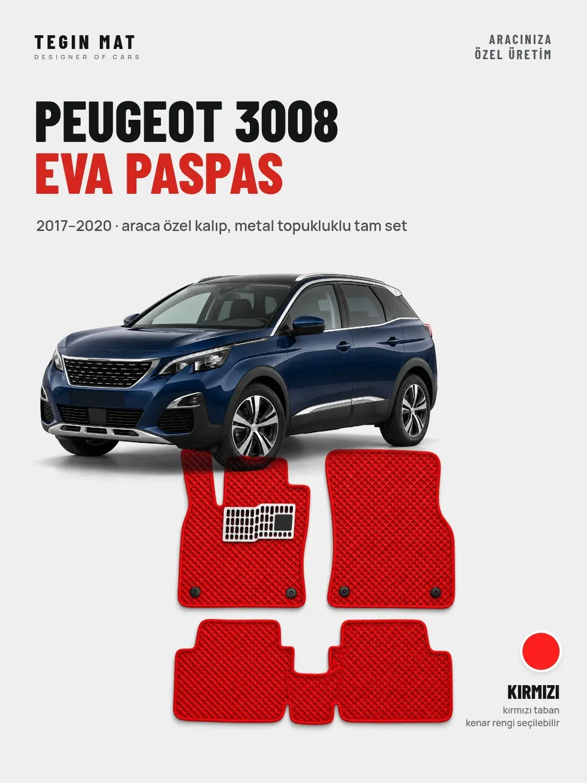 Peugeot 3008 EVA Oto Paspas Tam Set (2017–2020) Kırmızı – Araca Özel Kalıp (1)