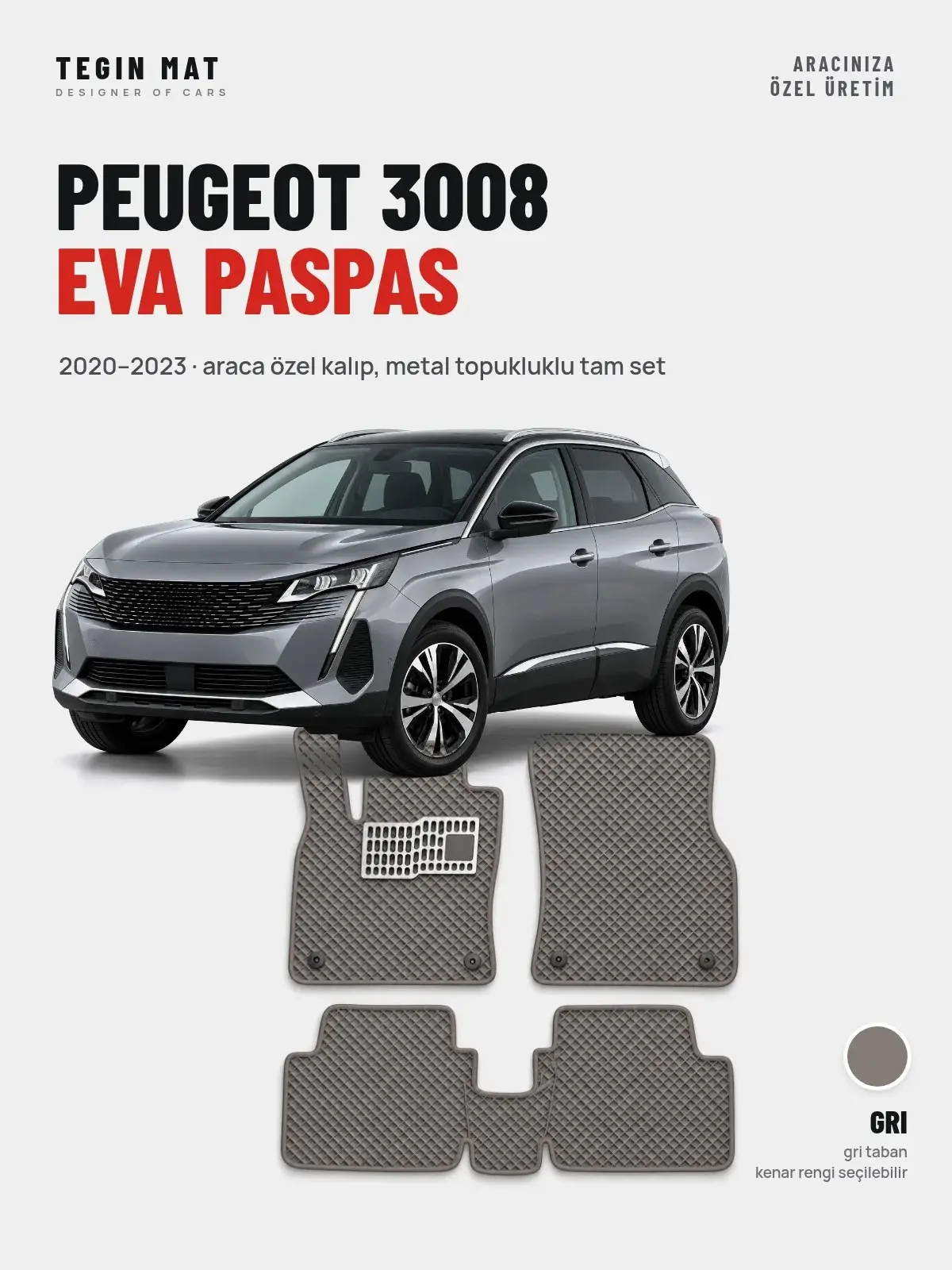Peugeot 3008 EVA Oto Paspas Tam Set (2020–2023) Gri – Araca Özel Kalıp (1)