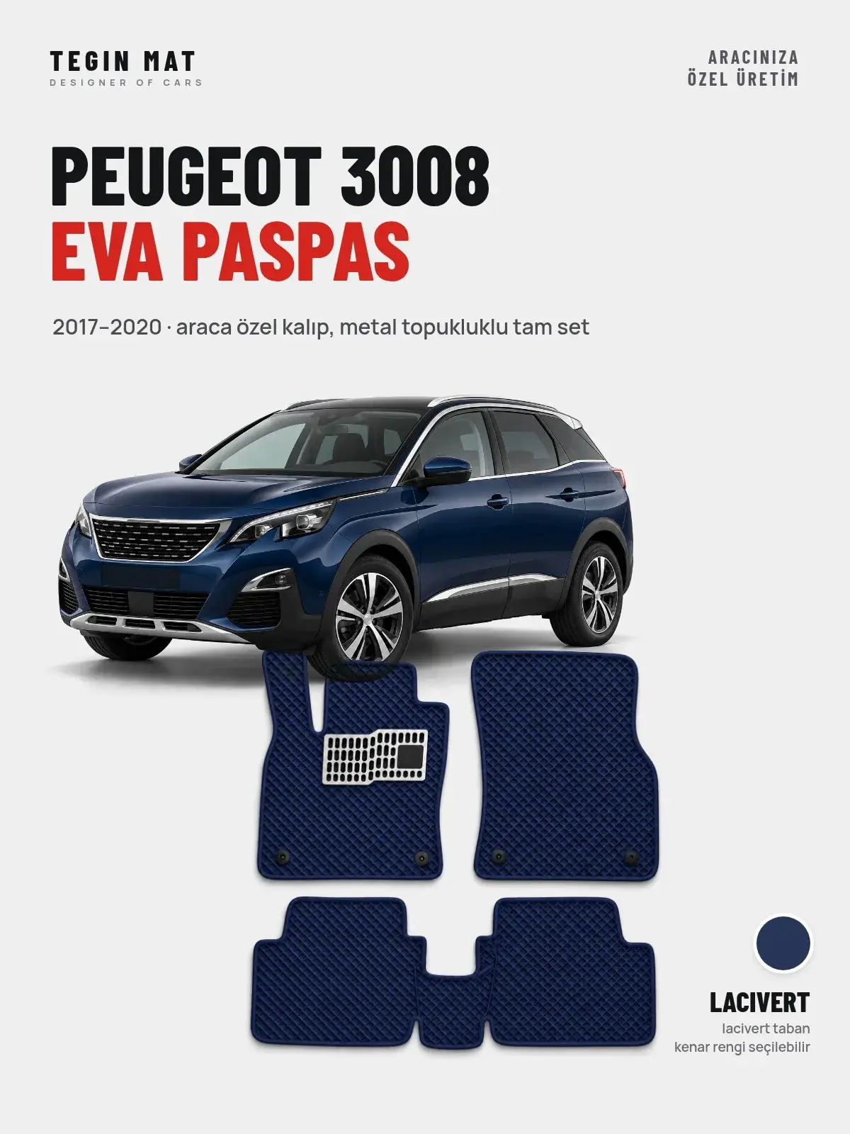 Peugeot 3008 EVA Oto Paspas Tam Set (2017–2020) Lacivert – Araca Özel Kalıp (1)