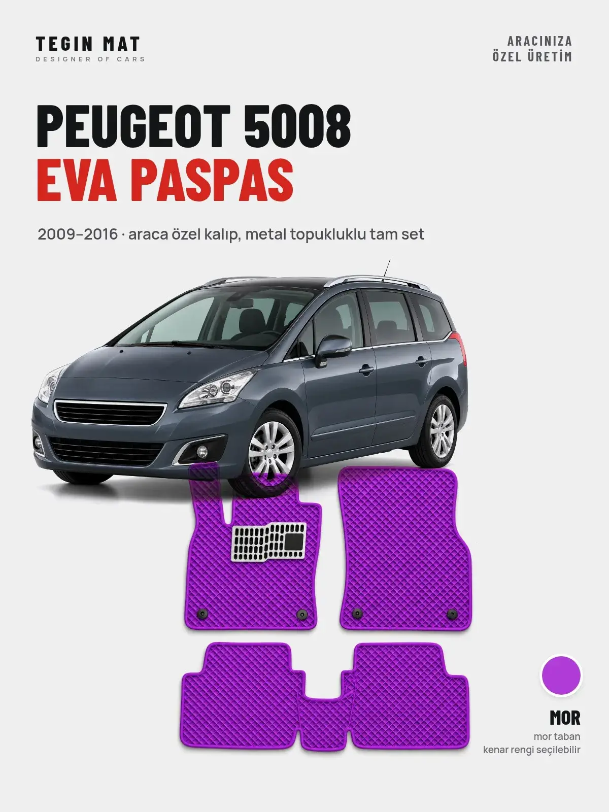 Peugeot 5008 EVA Oto Paspas Tam Set (2009–2016) Mor – Araca Özel Kalıp (1)
