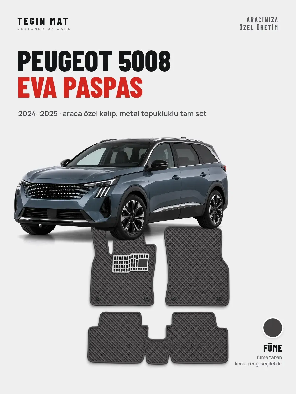 Peugeot 5008 EVA Oto Paspas Tam Set (2024–2025) Füme – Araca Özel Kalıp (1)