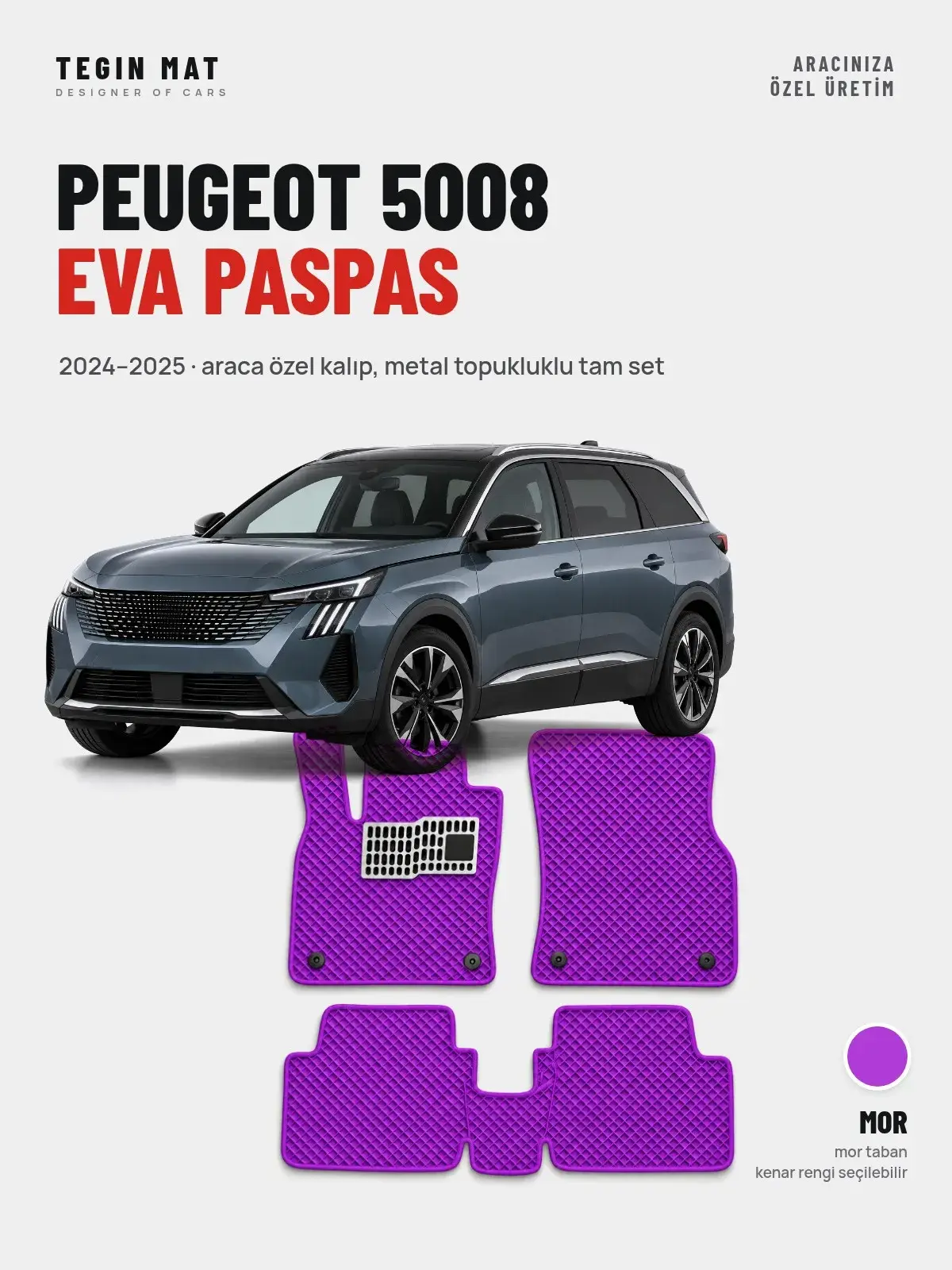 Peugeot 5008 EVA Oto Paspas Tam Set (2024–2025) Mor – Araca Özel Kalıp (1)