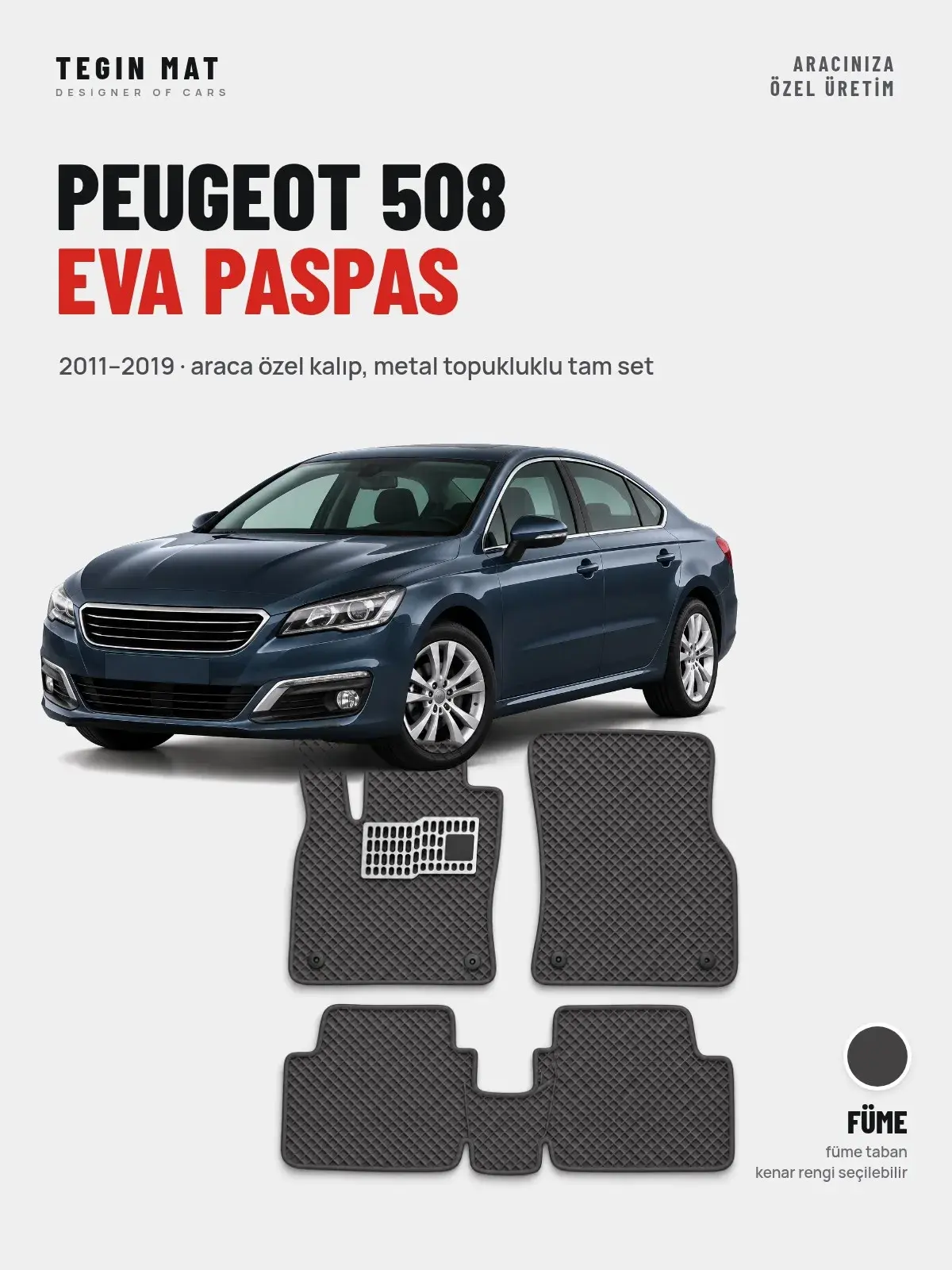 Peugeot 508 EVA Oto Paspas Tam Set (2011–2019) Füme – Araca Özel Kalıp (1)