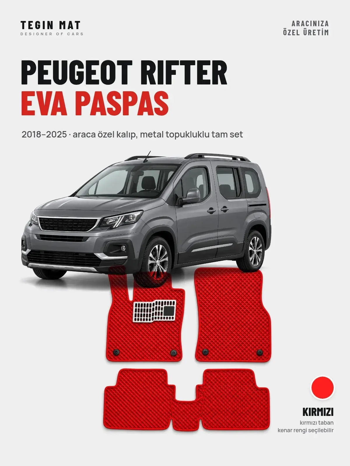 Peugeot Rifter EVA Oto Paspas Tam Set (2018–2025) Kırmızı – Araca Özel Kalıp (1)