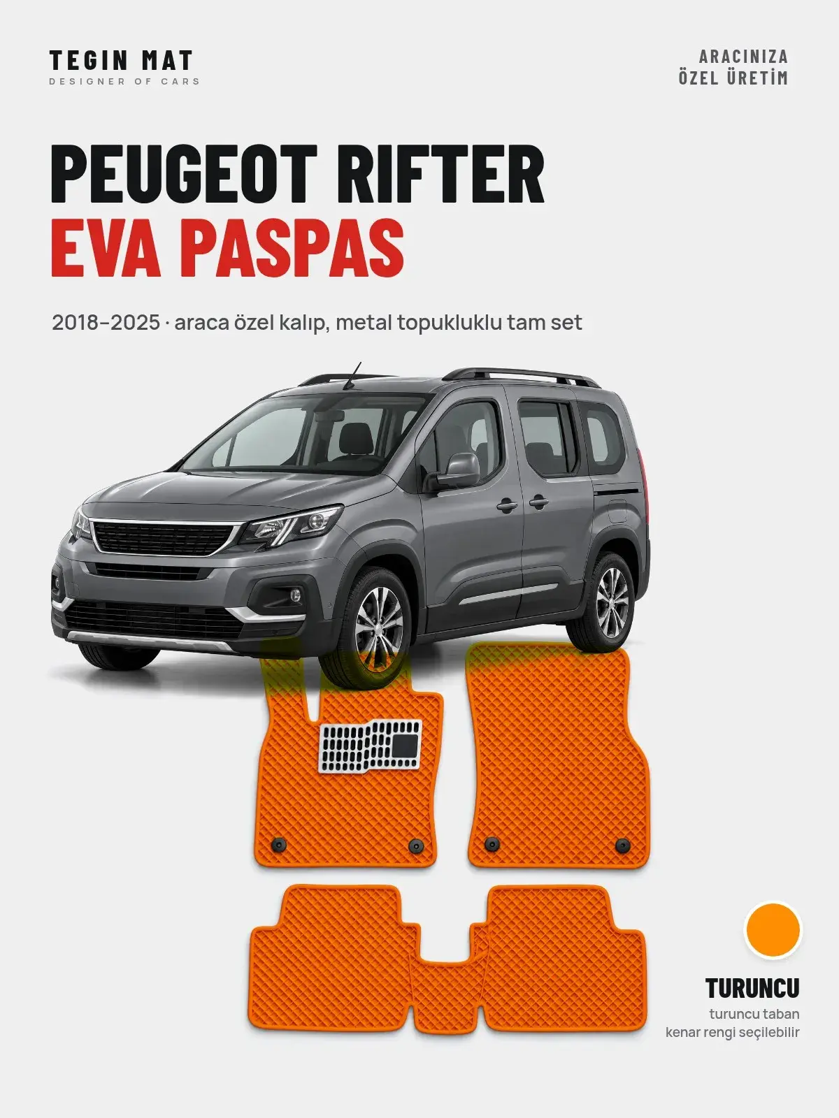 Peugeot Rifter EVA Oto Paspas Tam Set (2018–2025) Turuncu – Araca Özel Kalıp (1)