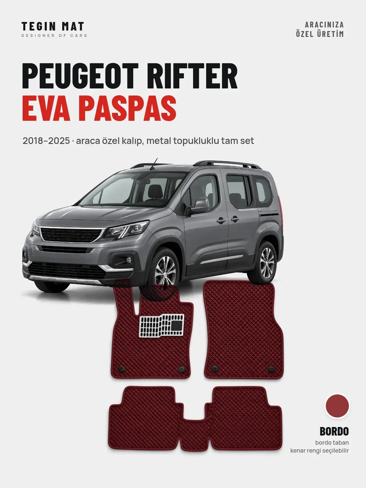 Peugeot Rifter EVA Oto Paspas Tam Set (2018–2025) Bordo – Araca Özel Kalıp (1)