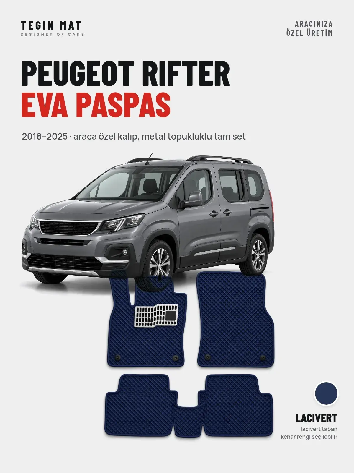 Peugeot Rifter EVA Oto Paspas Tam Set (2018–2025) Lacivert – Araca Özel Kalıp (1)