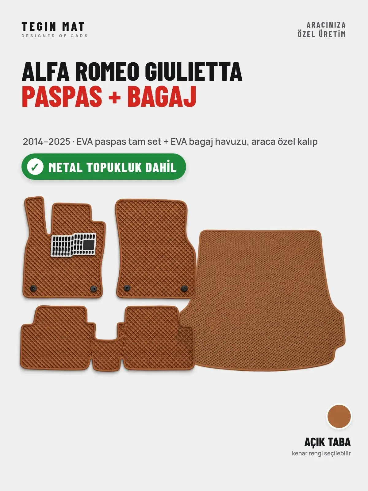 Alfa Romeo Giulietta EVA Paspas + Bagaj Havuzu Seti (2014–2025) Açık Taba – Metal Topukluk Dahil (1)