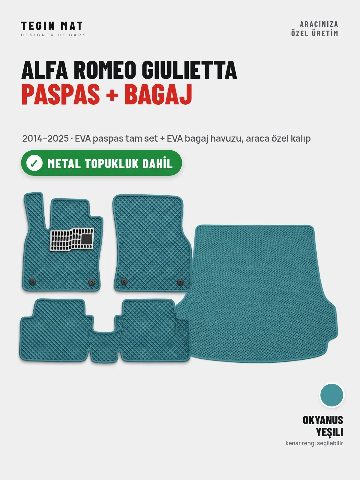Alfa Romeo Giulietta EVA Paspas + Bagaj Havuzu Seti (2014–2025) Okyanus Yeşili – Metal Topukluk Dahil (1)