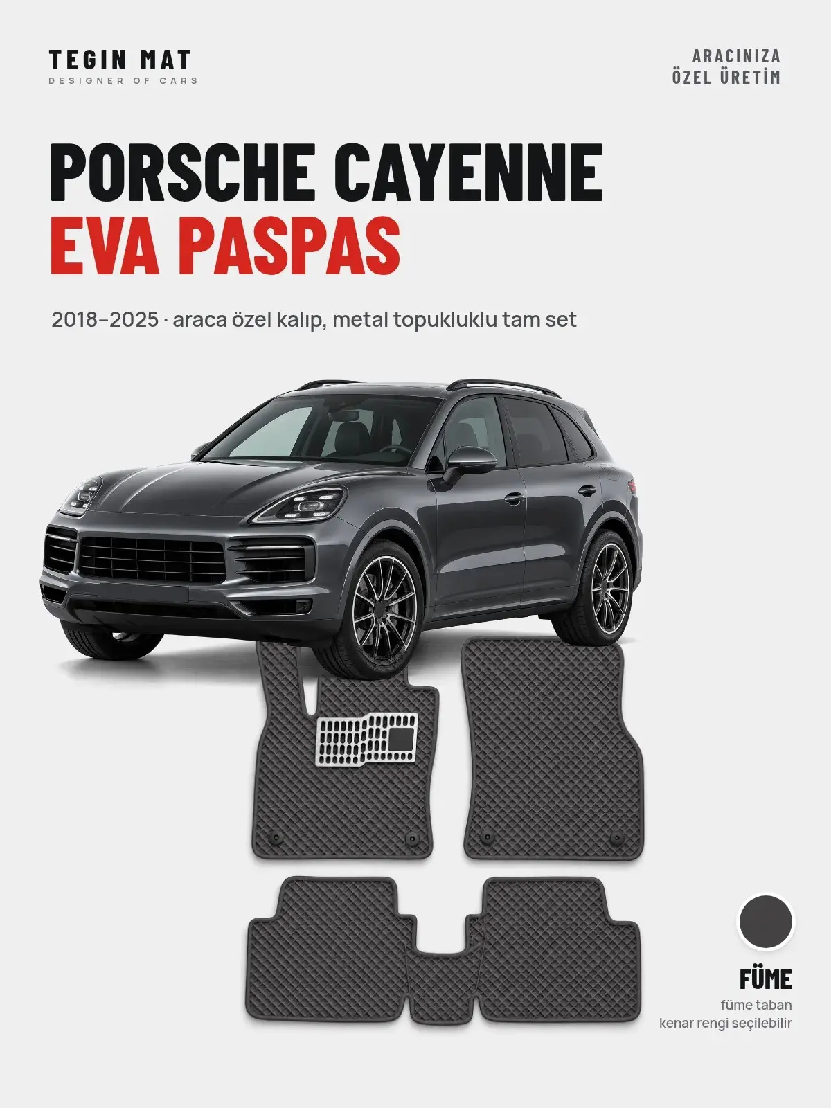 Porsche Cayenne EVA Oto Paspas Tam Set (2018–2025) Füme – Araca Özel Kalıp (1)