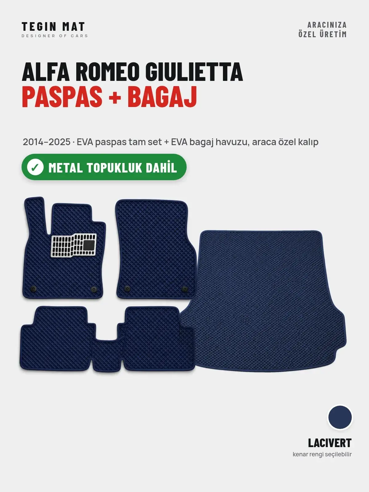Alfa Romeo Giulietta EVA Paspas + Bagaj Havuzu Seti (2014–2025) Lacivert – Metal Topukluk Dahil (1)