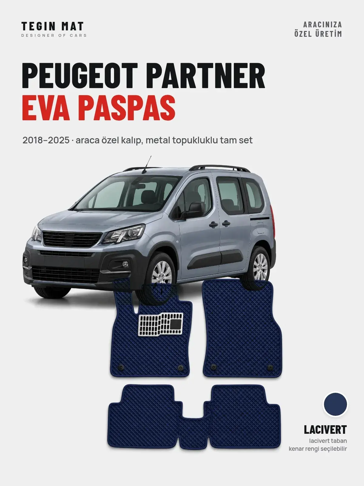 Peugeot Partner EVA Oto Paspas Tam Set (2018–2025) Lacivert – Araca Özel Kalıp (1)