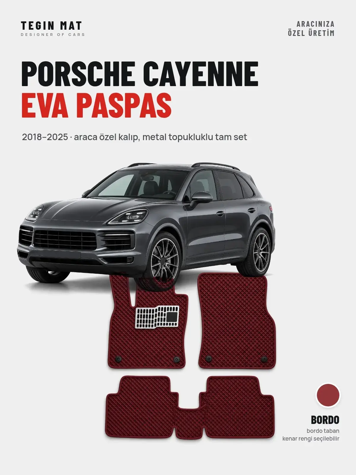 Porsche Cayenne EVA Oto Paspas Tam Set (2018–2025) Bordo – Araca Özel Kalıp (1)