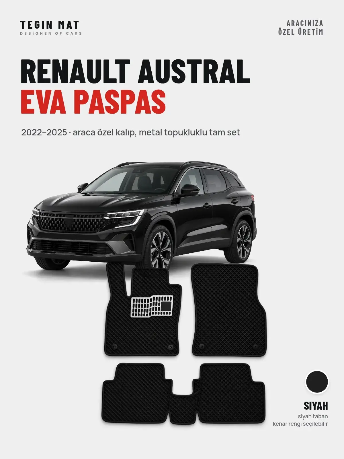 Renault Austral EVA Oto Paspas Tam Set (2022–2025) Siyah – Araca Özel Kalıp (1)
