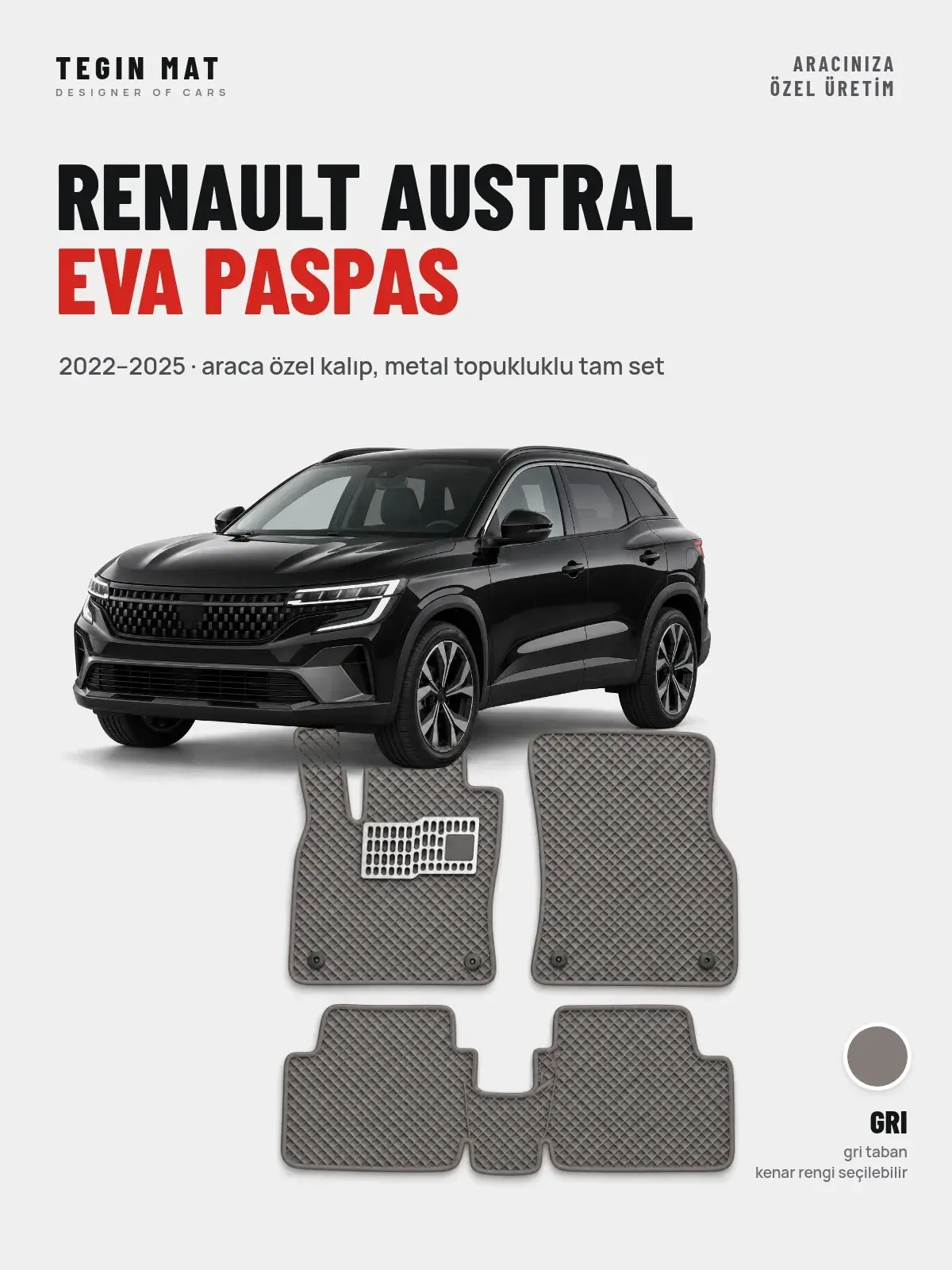 Renault Austral EVA Oto Paspas Tam Set (2022–2025) Gri – Araca Özel Kalıp (1)