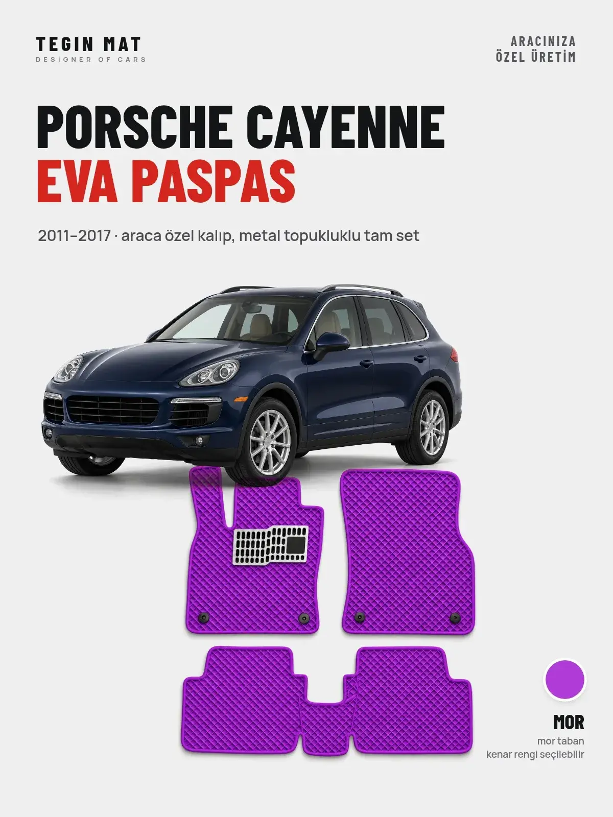 Porsche Cayenne EVA Oto Paspas Tam Set (2011–2017) Mor – Araca Özel Kalıp (1)