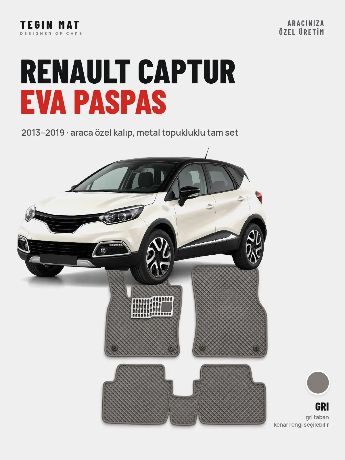 Renault Captur EVA Oto Paspas Tam Set (2013–2019) Gri – Araca Özel Kalıp (1)