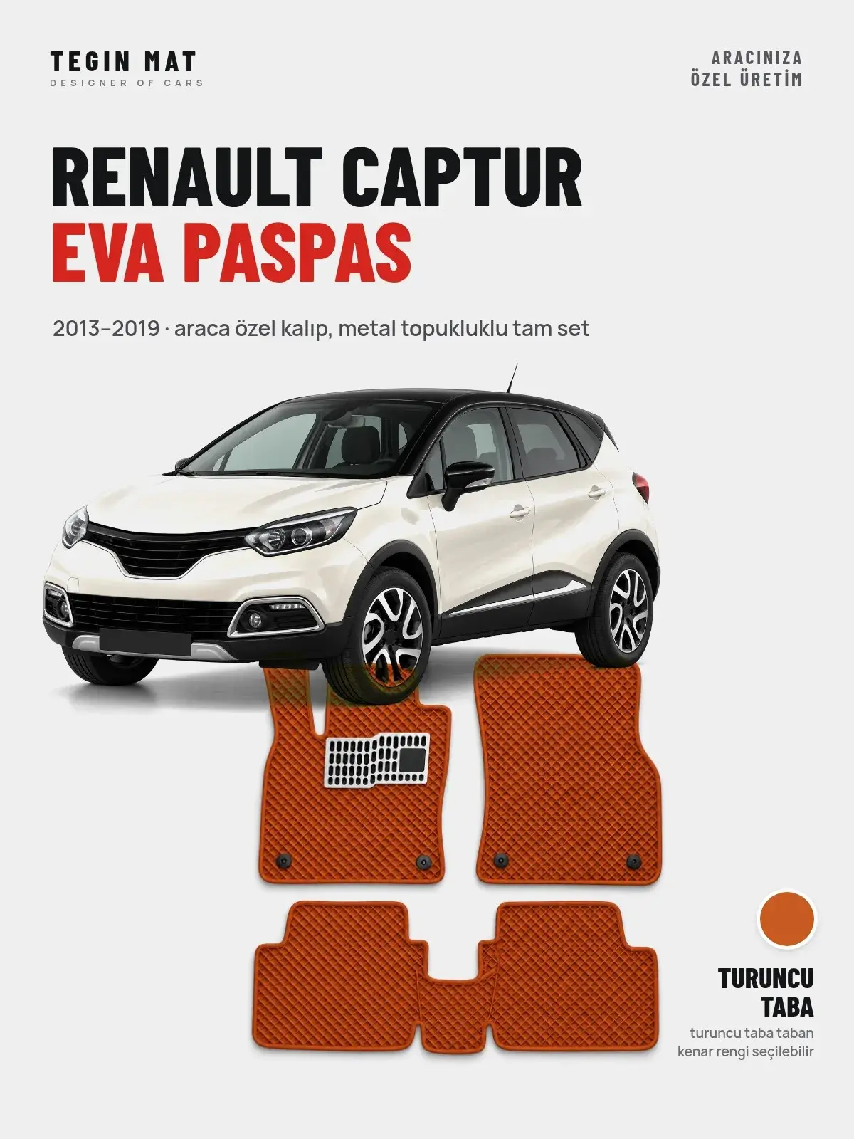 Renault Captur EVA Oto Paspas Tam Set (2013–2019) Turuncu Taba – Araca Özel Kalıp (1)