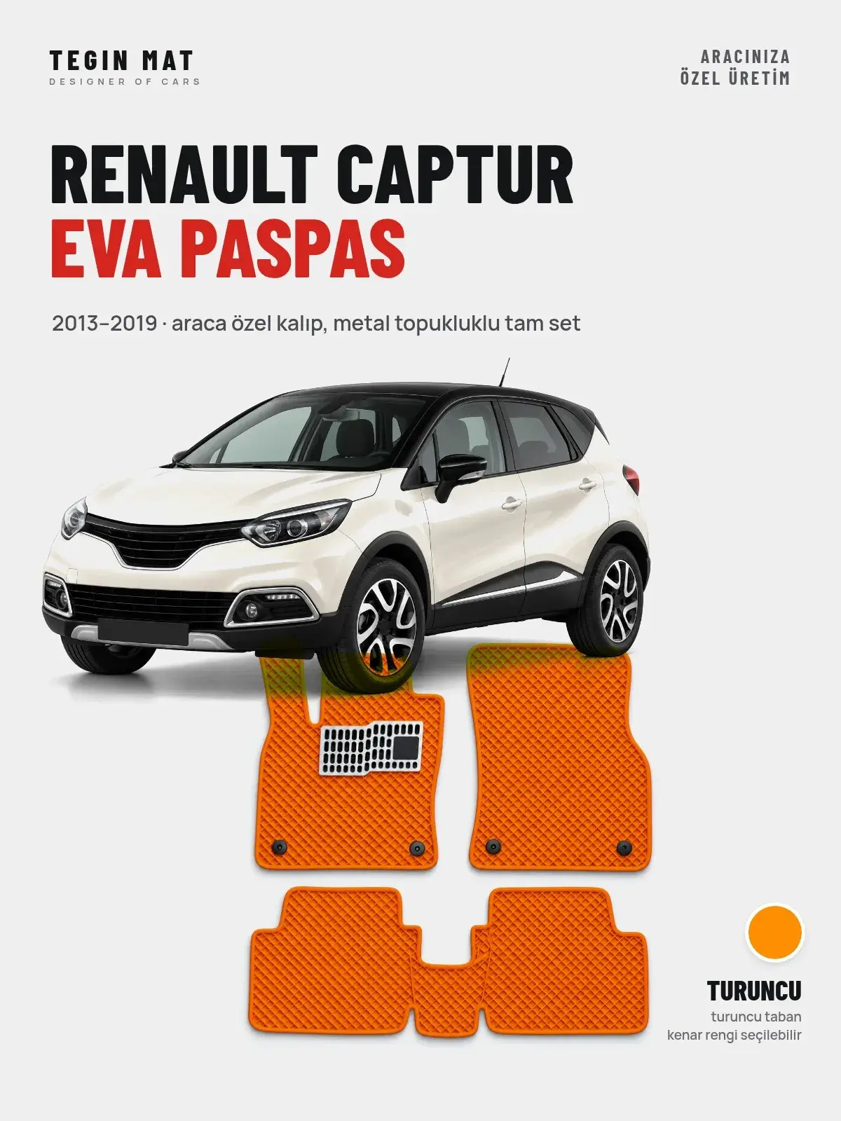 Renault Captur EVA Oto Paspas Tam Set (2013–2019) Turuncu – Araca Özel Kalıp (1)