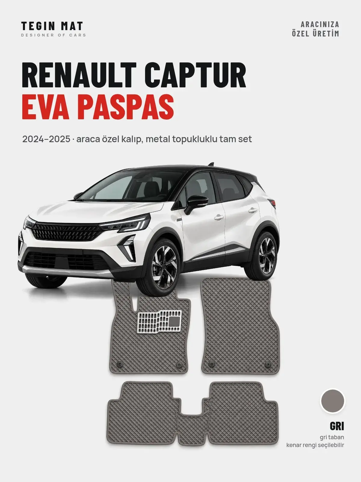 Renault Captur EVA Oto Paspas Tam Set (2024–2025) Gri – Araca Özel Kalıp (1)