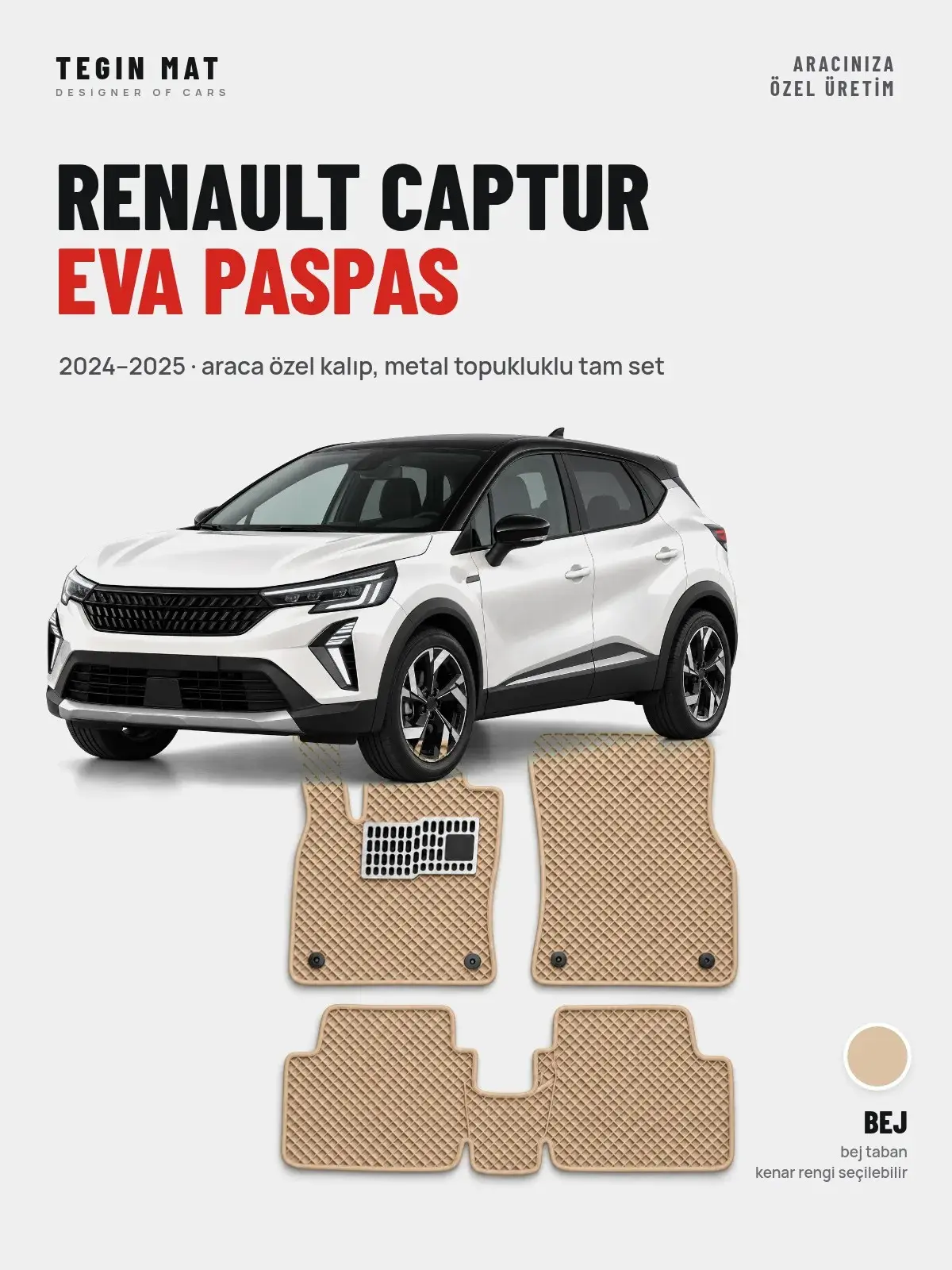 Renault Captur EVA Oto Paspas Tam Set (2024–2025) Bej – Araca Özel Kalıp (1)