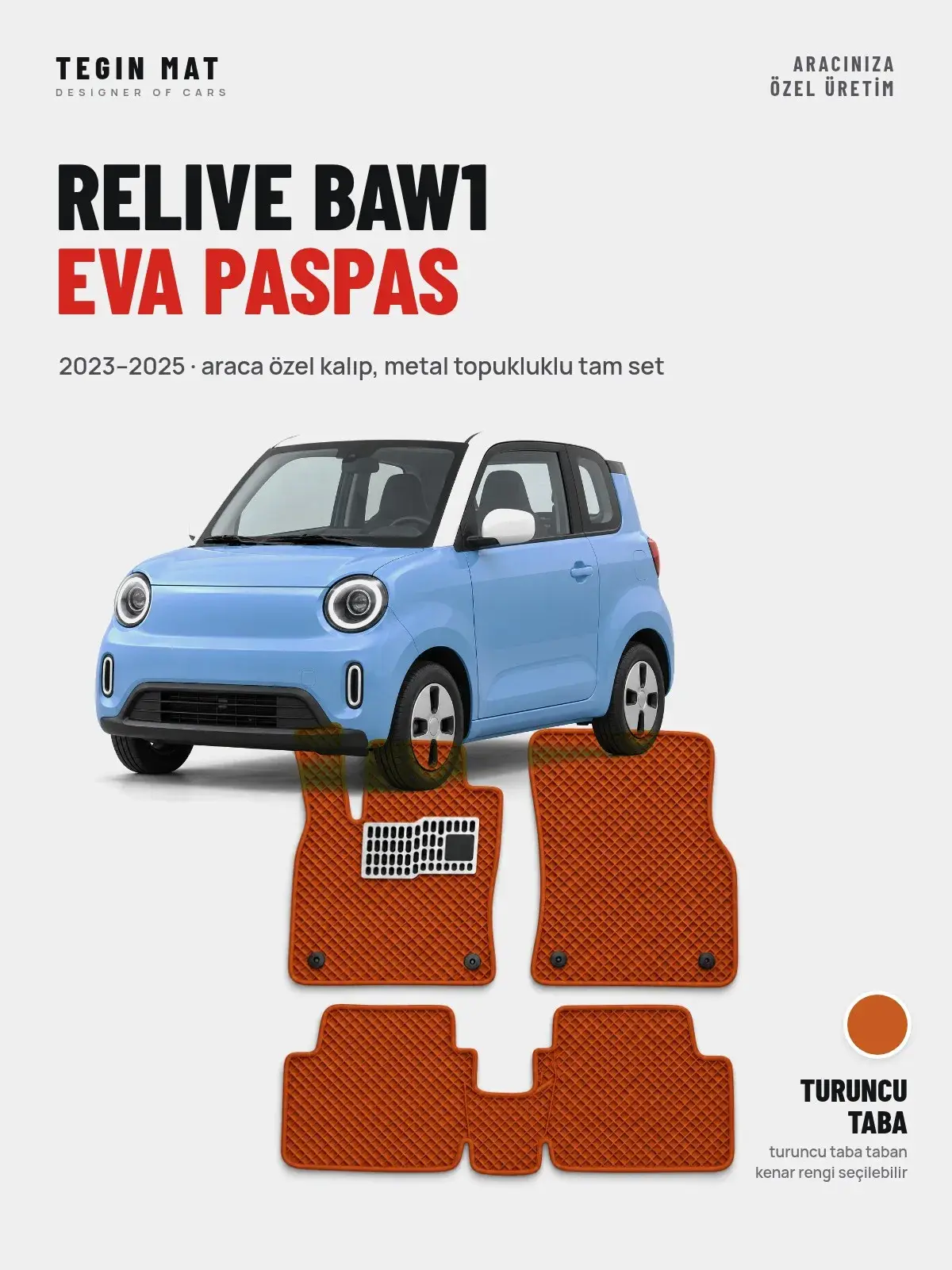 Relive BAW1 EVA Oto Paspas Tam Set (2023–2025) Turuncu Taba – Araca Özel Kalıp (1)