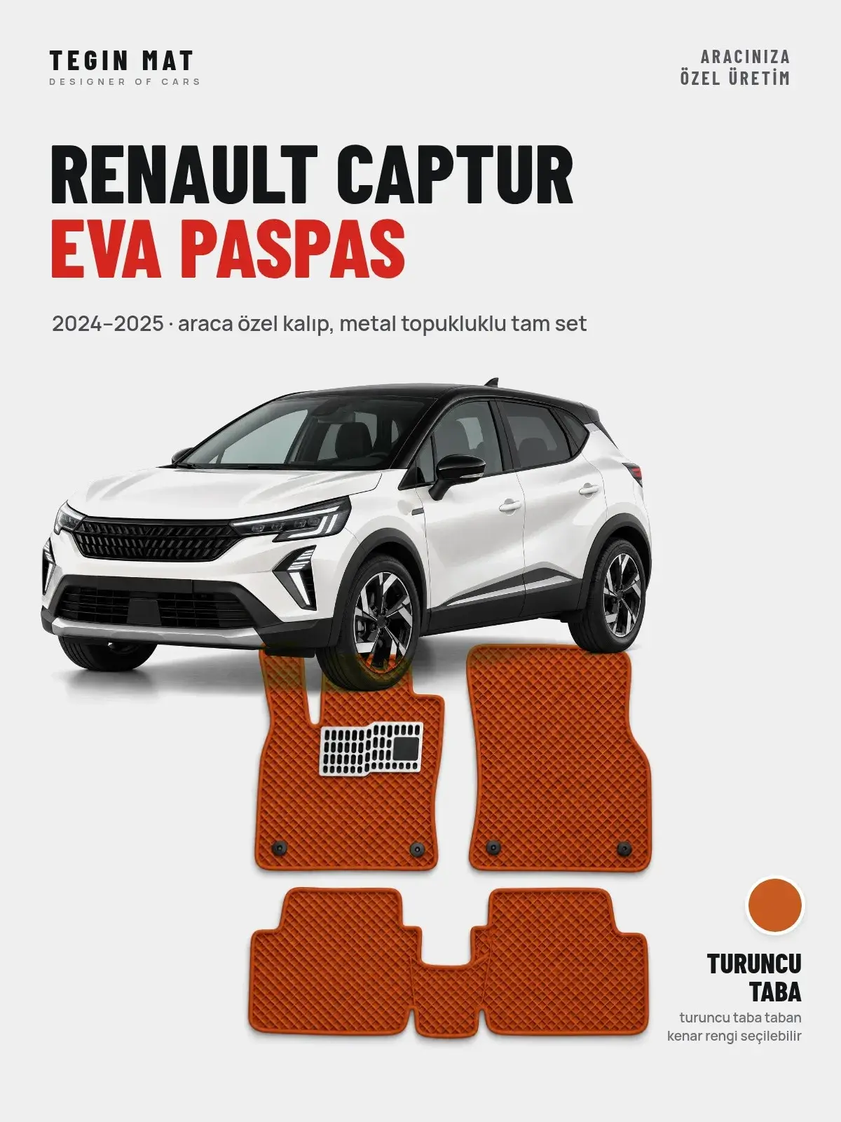 Renault Captur EVA Oto Paspas Tam Set (2024–2025) Turuncu Taba – Araca Özel Kalıp (1)
