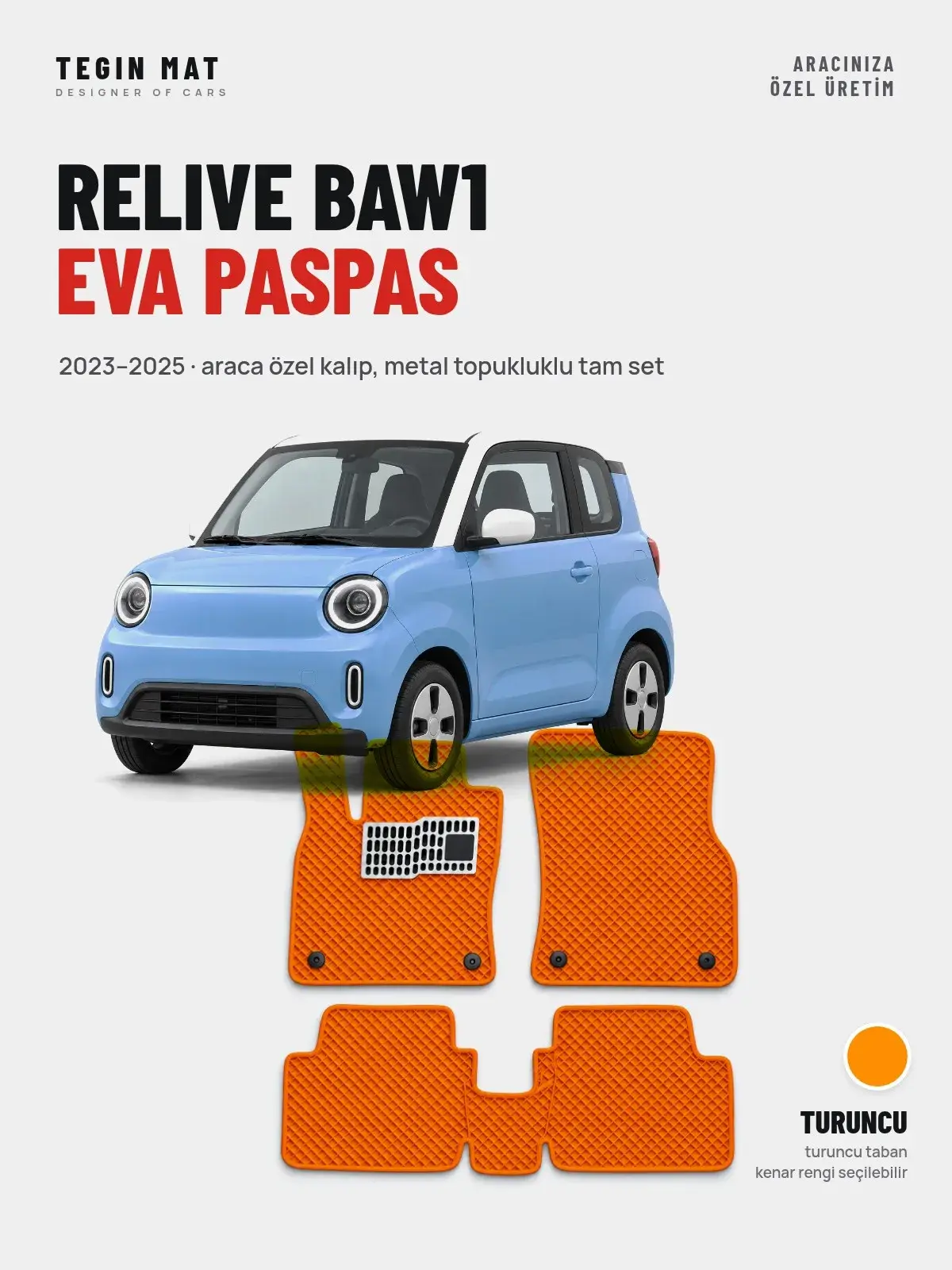 Relive BAW1 EVA Oto Paspas Tam Set (2023–2025) Turuncu – Araca Özel Kalıp (1)