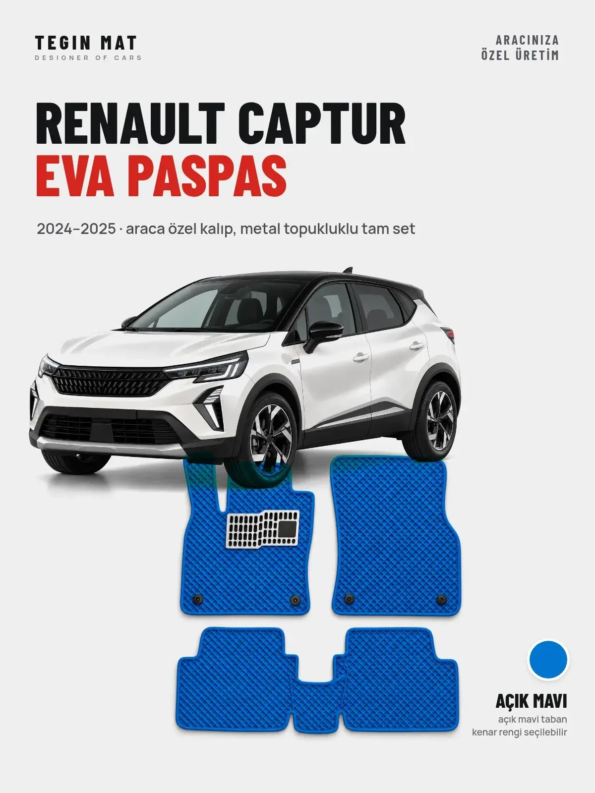 Renault Captur EVA Oto Paspas Tam Set (2024–2025) Açık Mavi – Araca Özel Kalıp (1)
