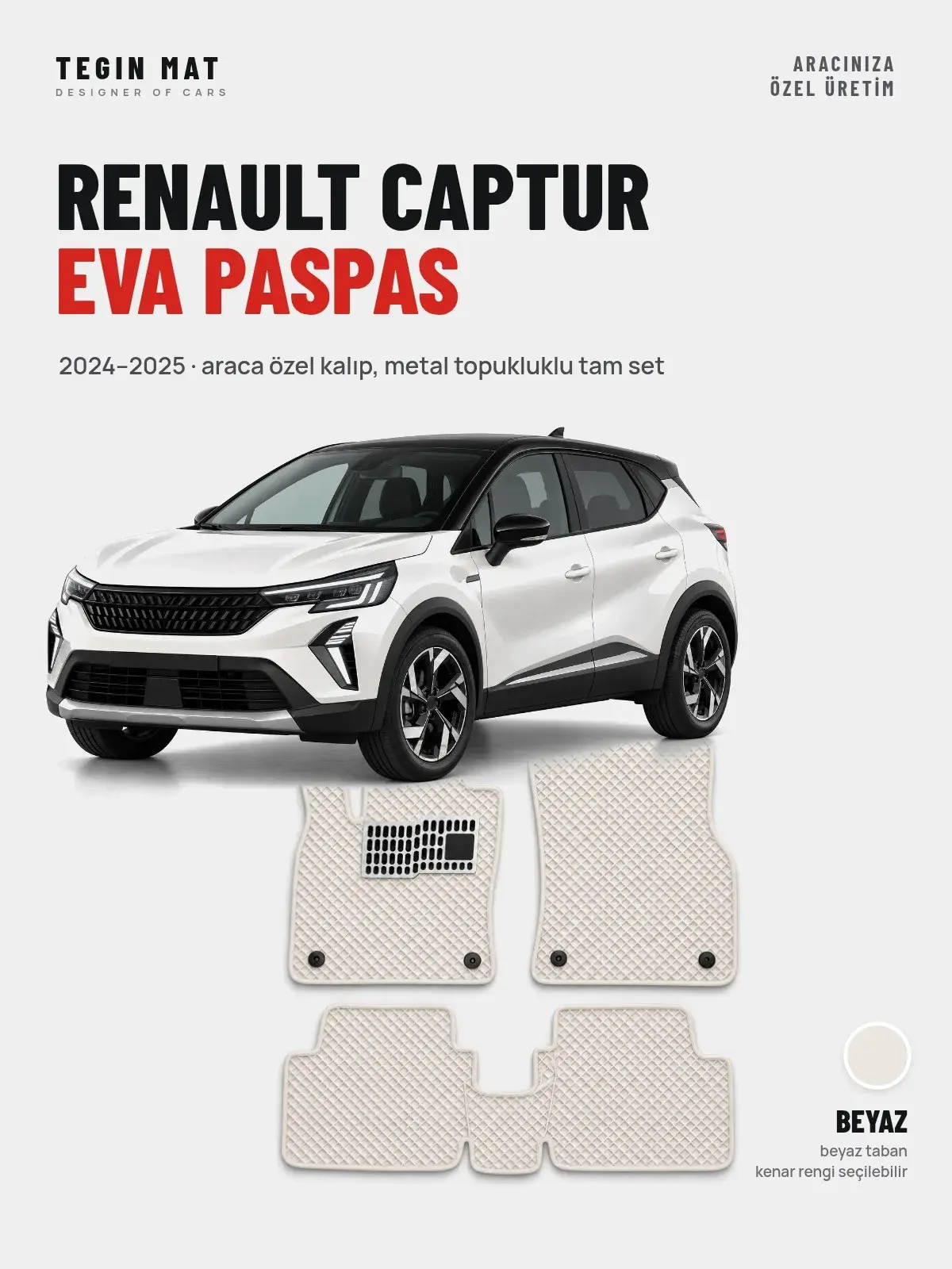 Renault Captur EVA Oto Paspas Tam Set (2024–2025) Beyaz – Araca Özel Kalıp (1)
