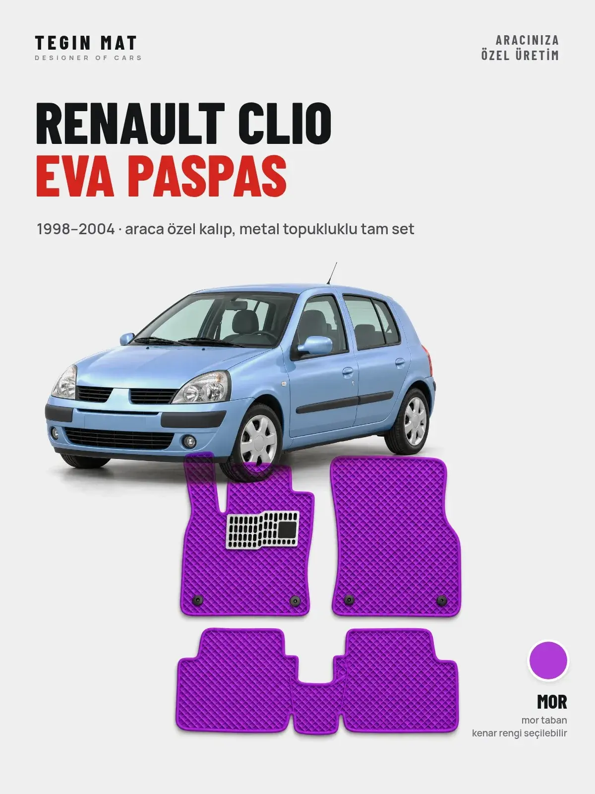 Renault Clio EVA Oto Paspas Tam Set (1998–2004) Mor – Araca Özel Kalıp (1)
