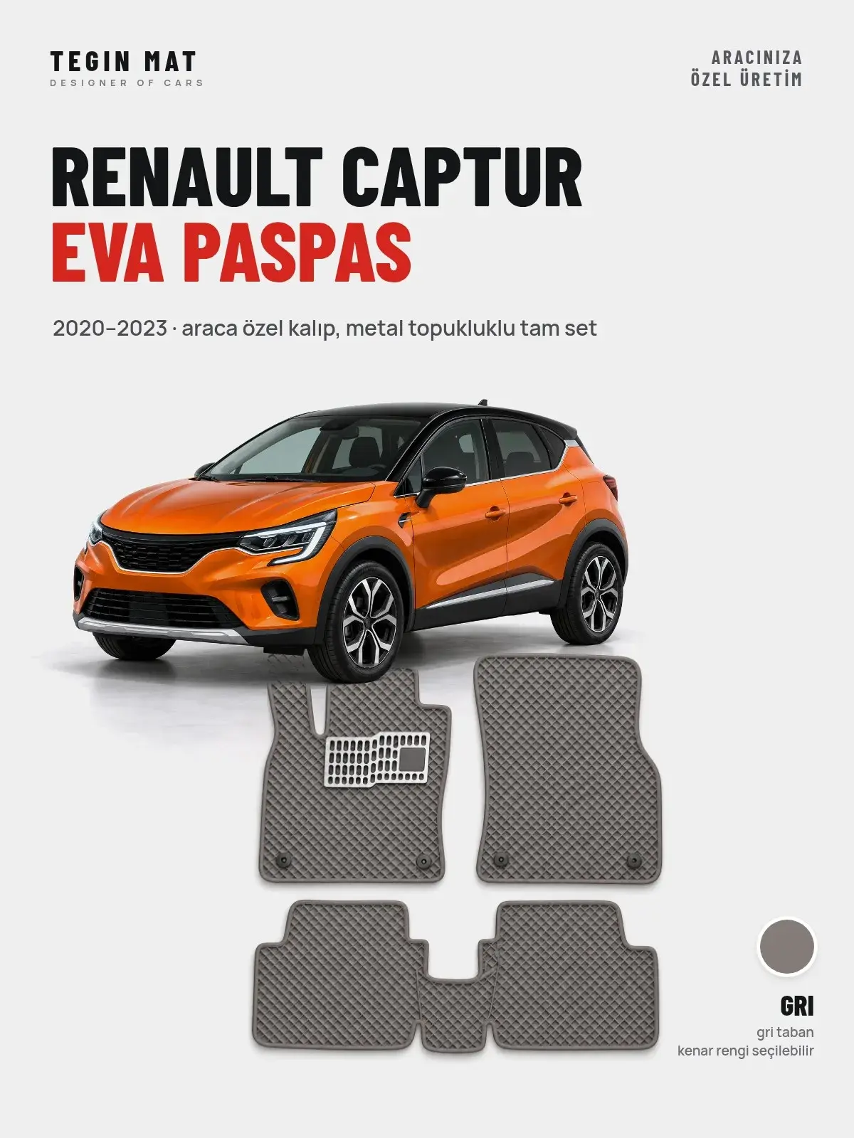 Renault Captur EVA Oto Paspas Tam Set (2020–2023) Gri – Araca Özel Kalıp (1)