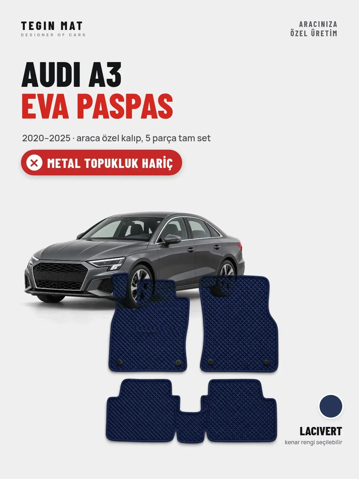 Audi A3 EVA Oto Paspas Tam Set (2020–2025) Lacivert – Metal Topukluk Hariç (1)