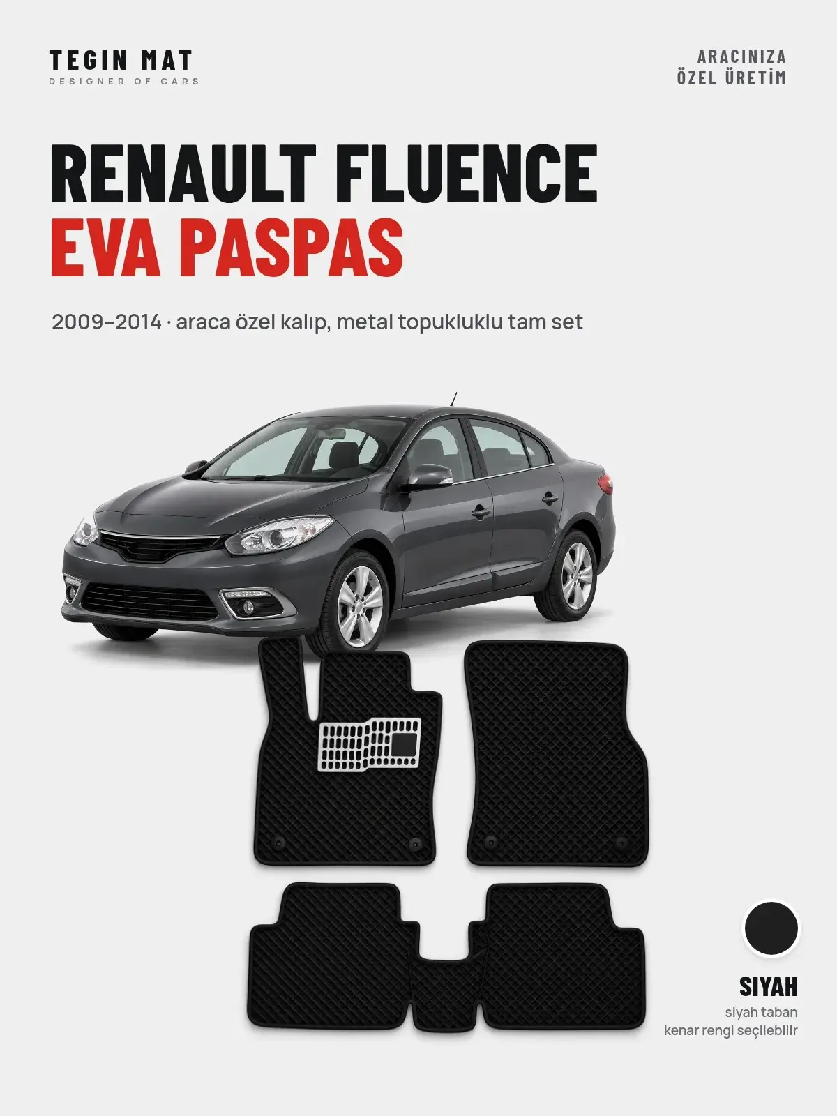 Renault Fluence EVA Oto Paspas Tam Set (2009–2014) Siyah – Araca Özel Kalıp (1)