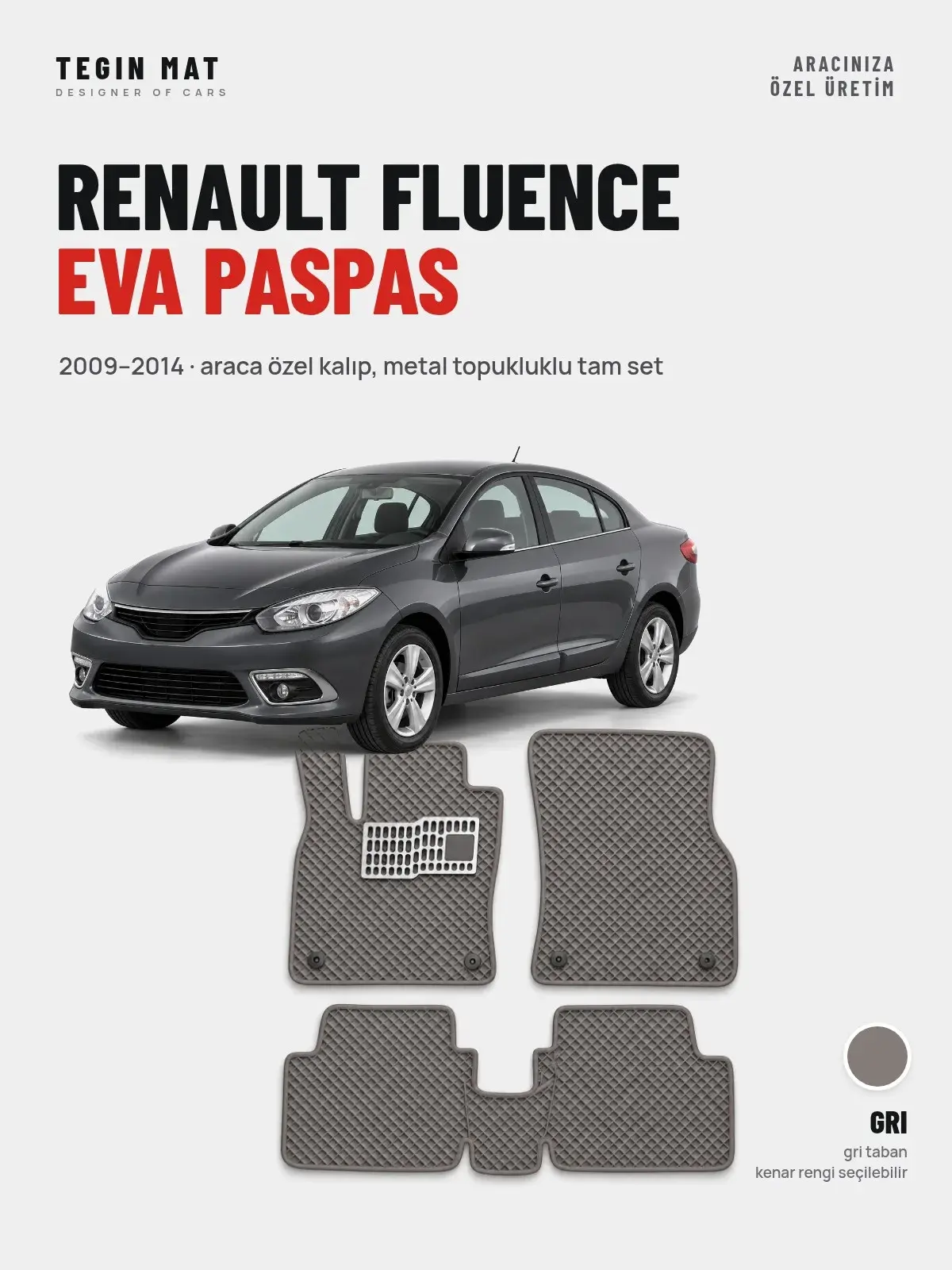 Renault Fluence EVA Oto Paspas Tam Set (2009–2014) Gri – Araca Özel Kalıp (1)