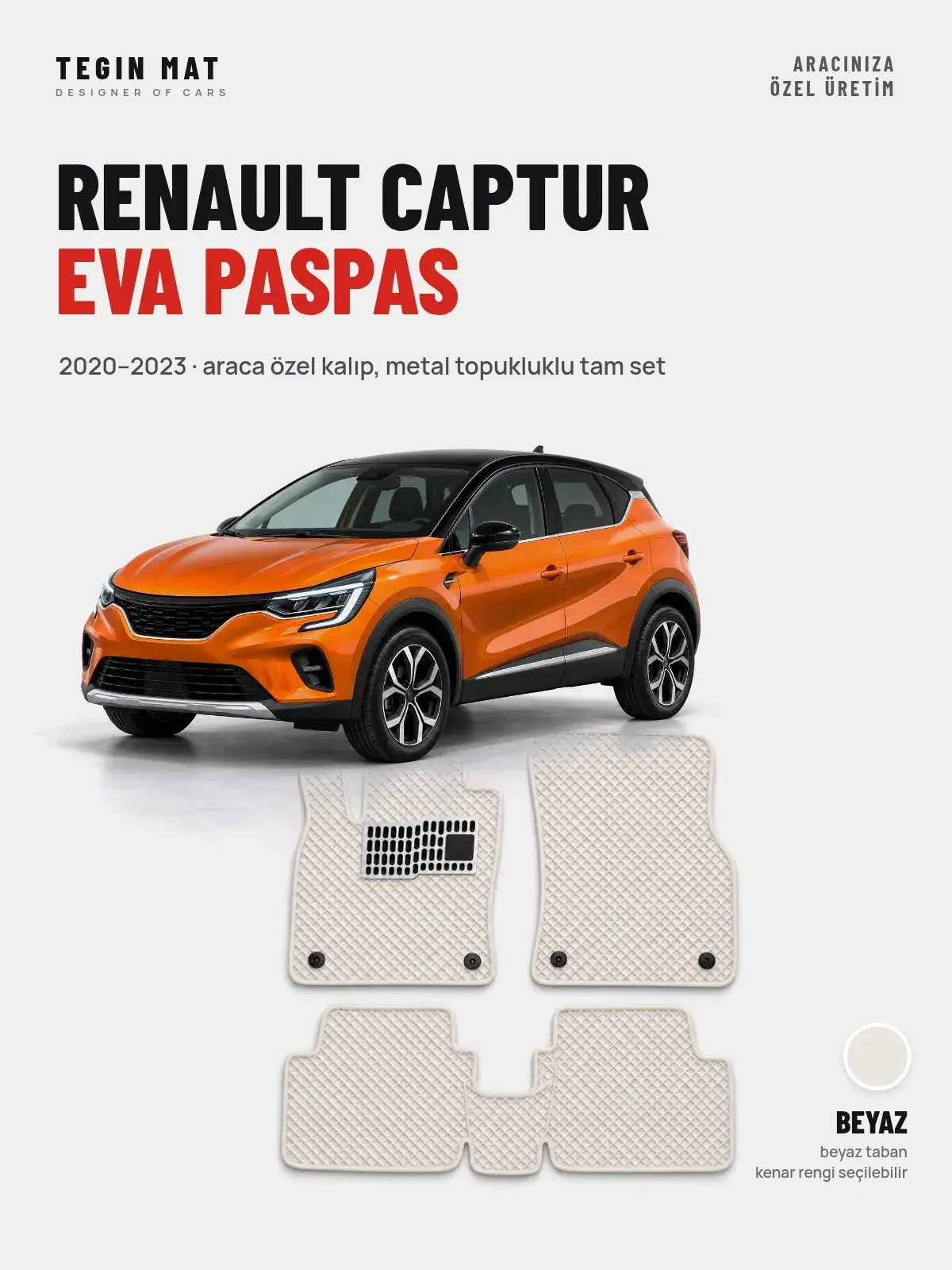 Renault Captur EVA Oto Paspas Tam Set (2020–2023) Beyaz – Araca Özel Kalıp (1)