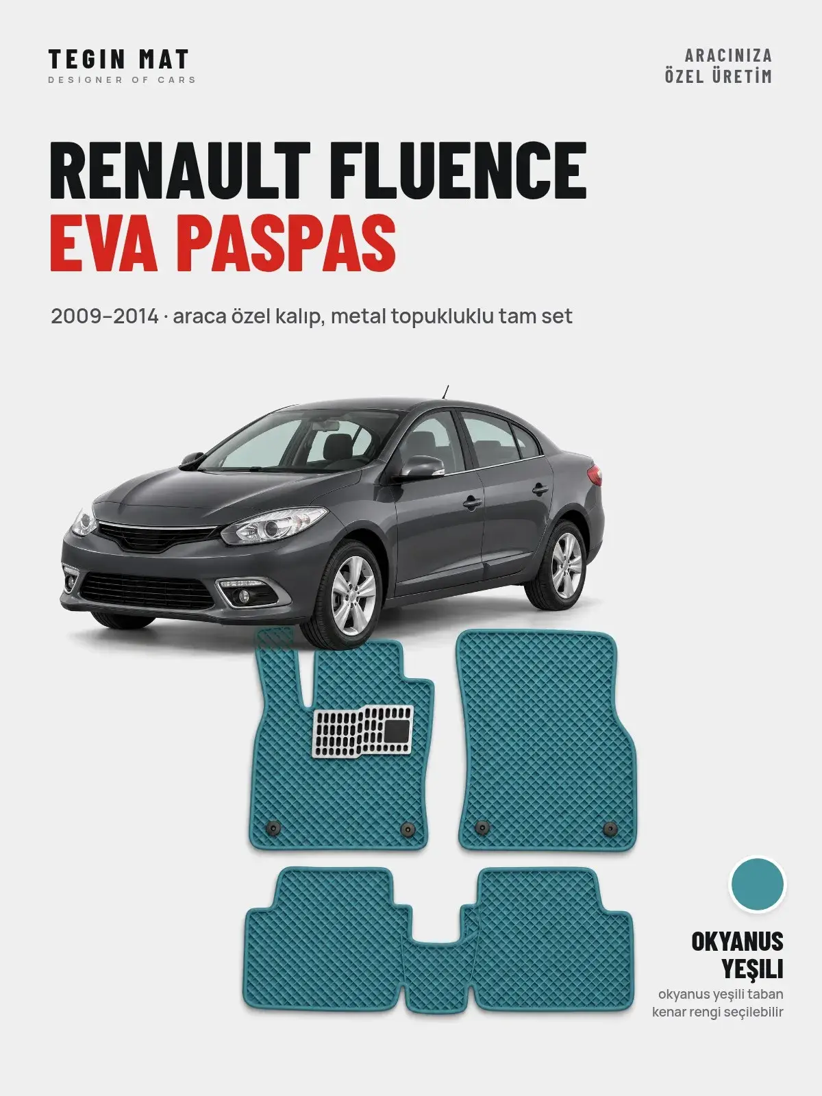 Renault Fluence EVA Oto Paspas Tam Set (2009–2014) Okyanus Yeşili – Araca Özel Kalıp (1)