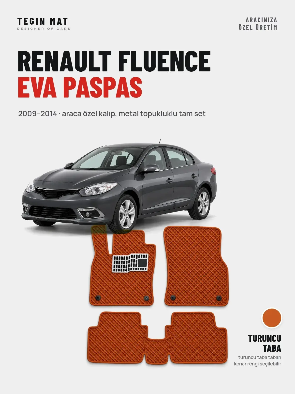 Renault Fluence EVA Oto Paspas Tam Set (2009–2014) Turuncu Taba – Araca Özel Kalıp (1)