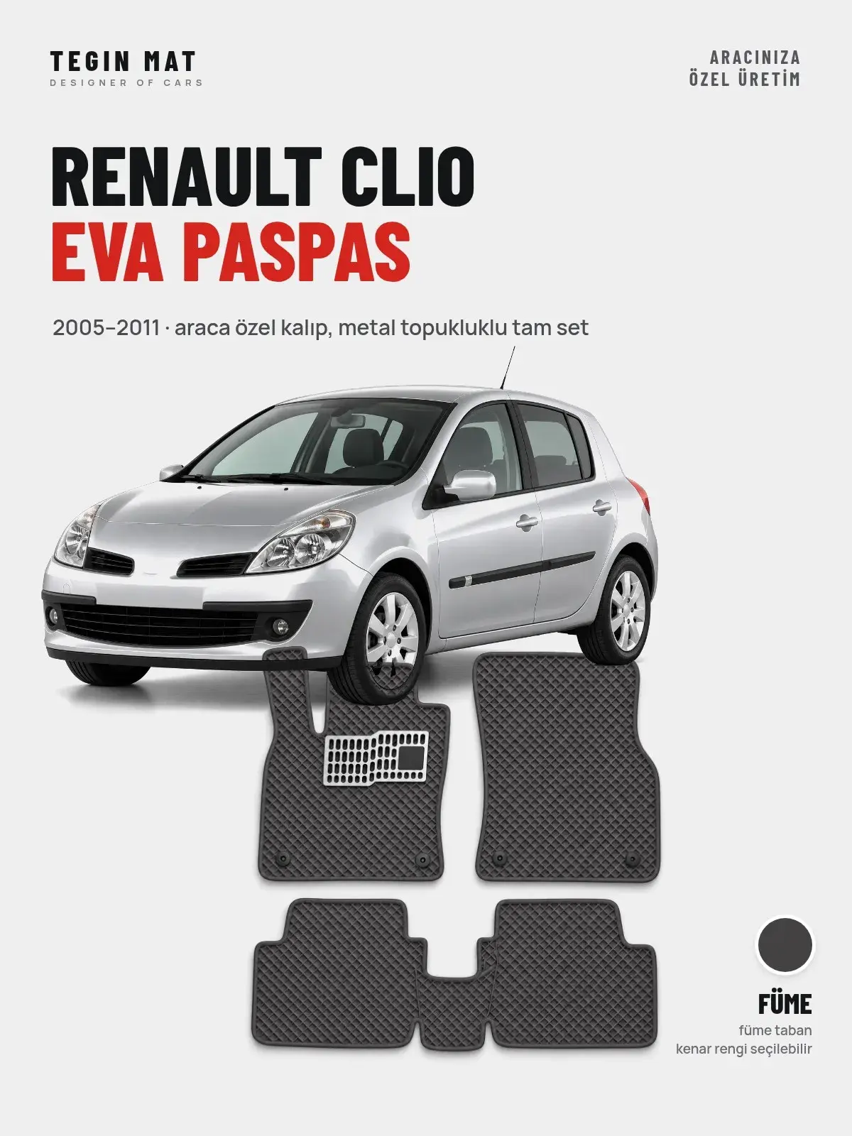 Renault Clio EVA Oto Paspas Tam Set (2005–2011) Füme – Araca Özel Kalıp (1)