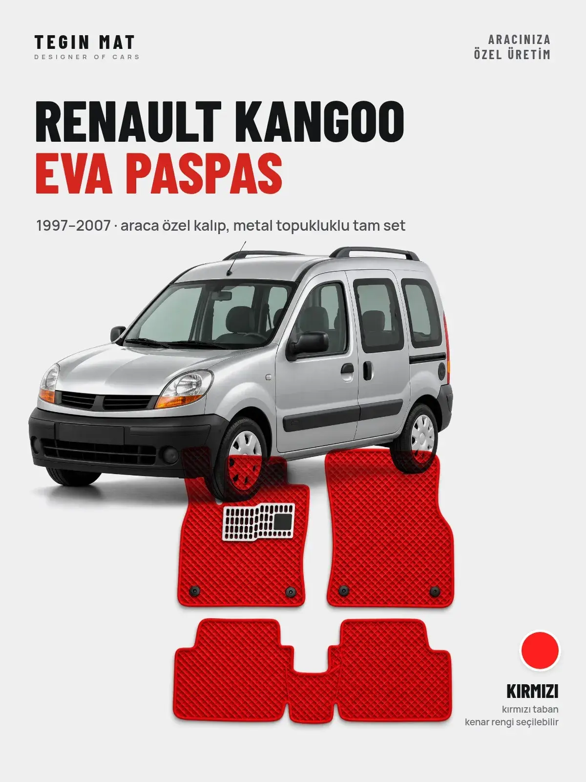 Renault Kangoo EVA Oto Paspas Tam Set (1997–2007) Kırmızı – Araca Özel Kalıp (1)