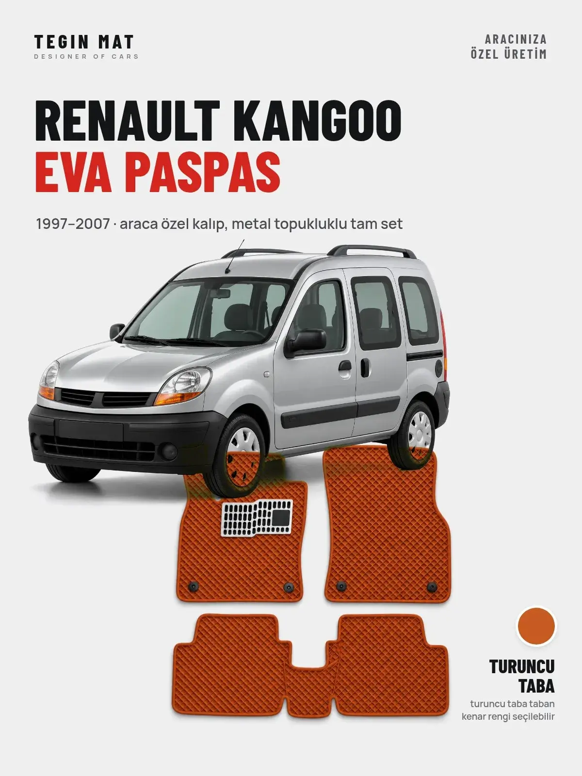 Renault Kangoo EVA Oto Paspas Tam Set (1997–2007) Turuncu Taba – Araca Özel Kalıp (1)
